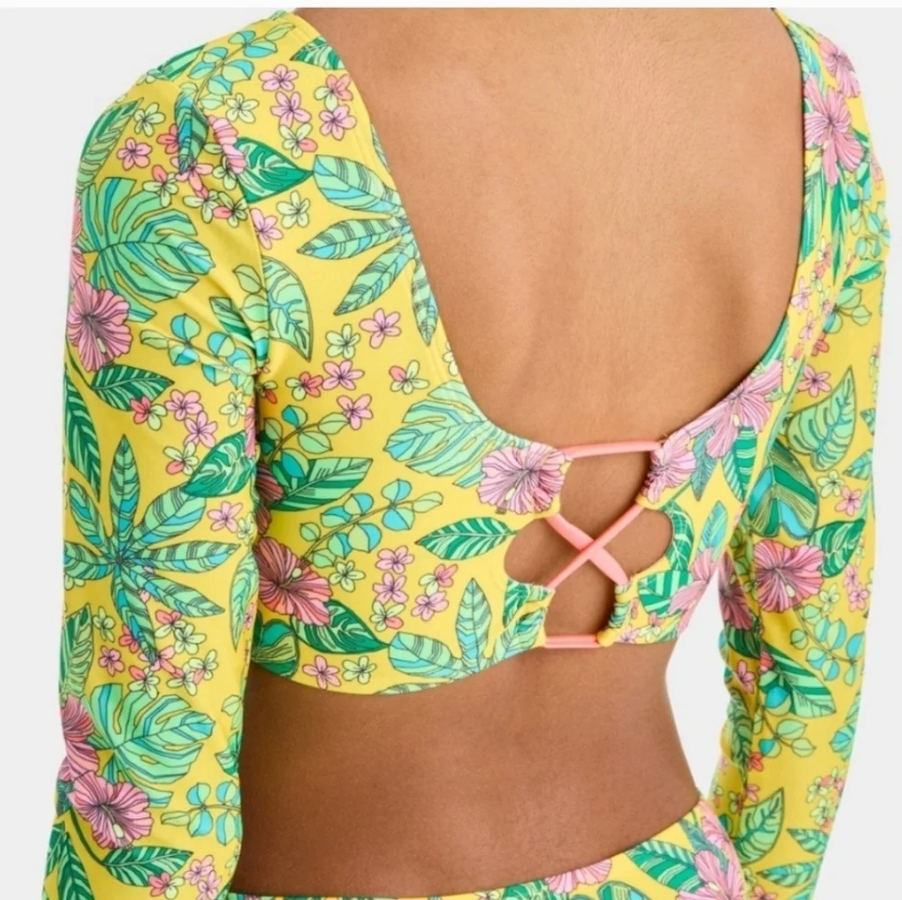 Girls' Tropics Utopia Floral Printed Rash Guard Top Only - Art Class L(10/12)